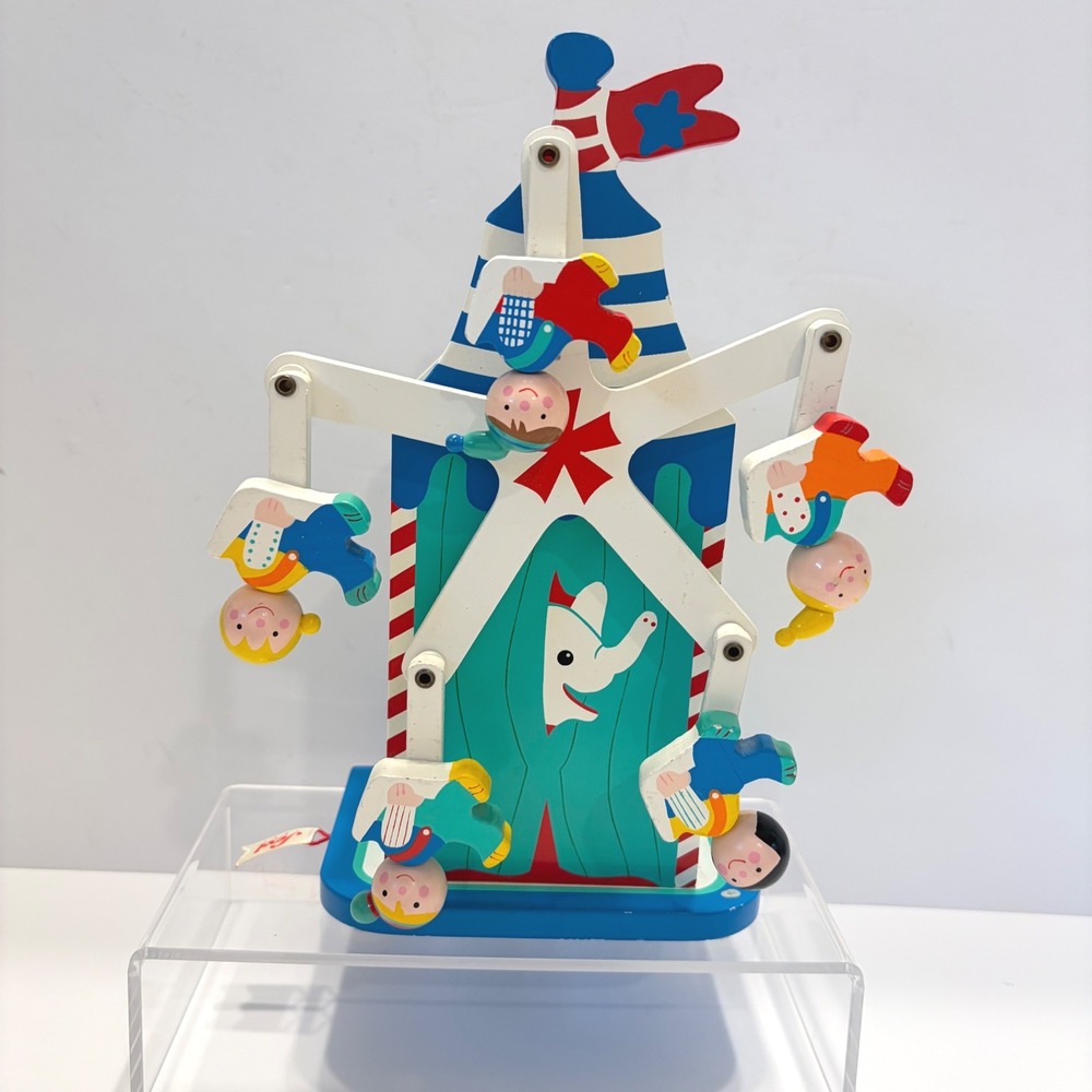Sevi 1831 Italy Wooden Ferris Wheel Music Box Sankyo Wind Up Carnival Circus Toy